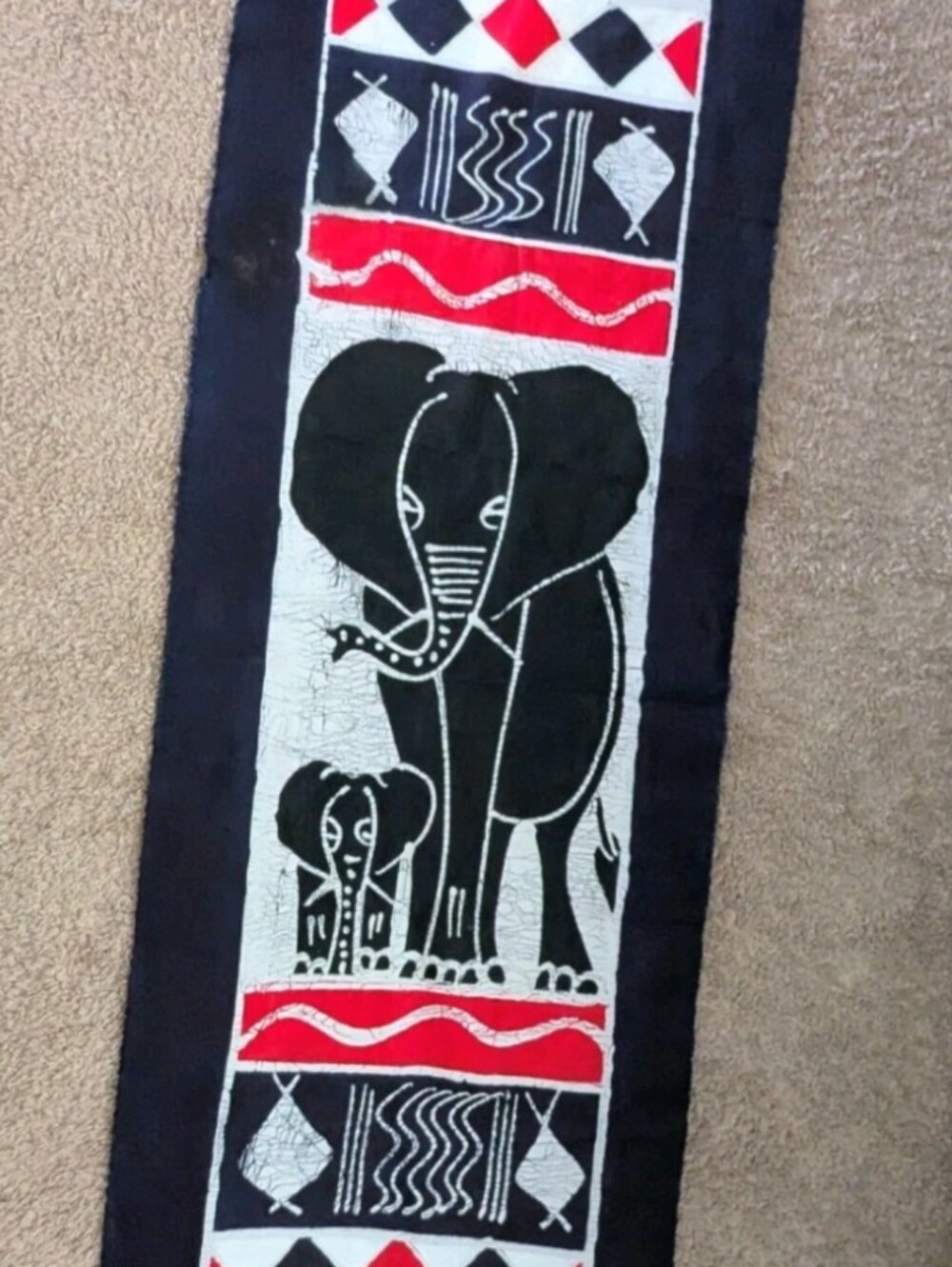 Original Batik Elephant & Baby Textile Wall Hanging African Folk Art 61" - Picture 2 of 3